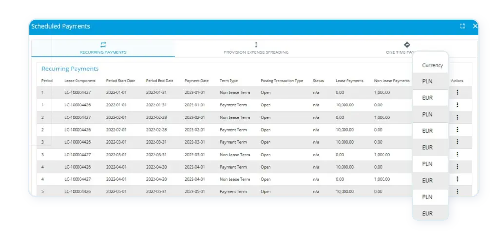 NRE supports multiple currencies within the same lease