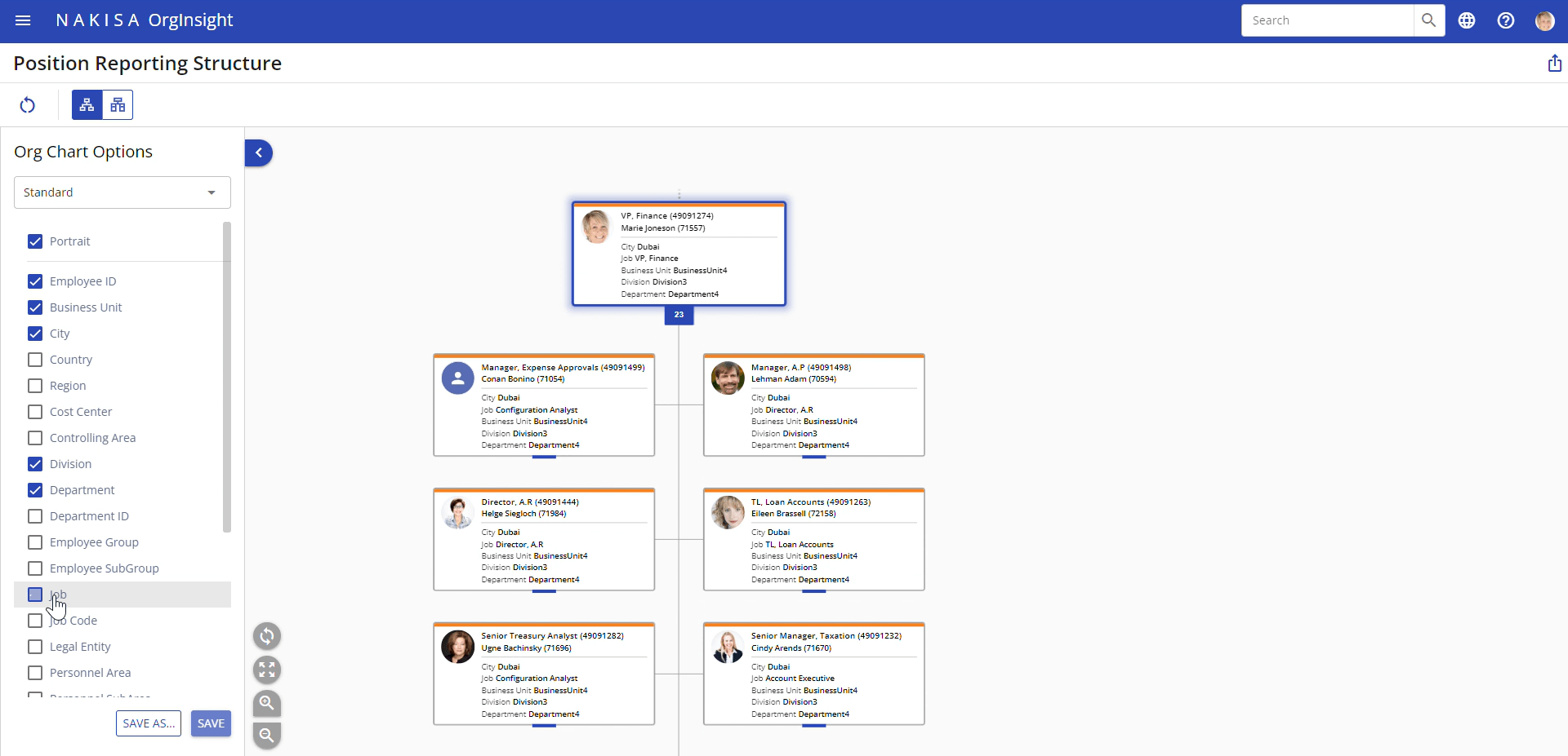 Visualize complex reporting structures, add metrics, apply filters, and customize data views as needed. Save your customized views.