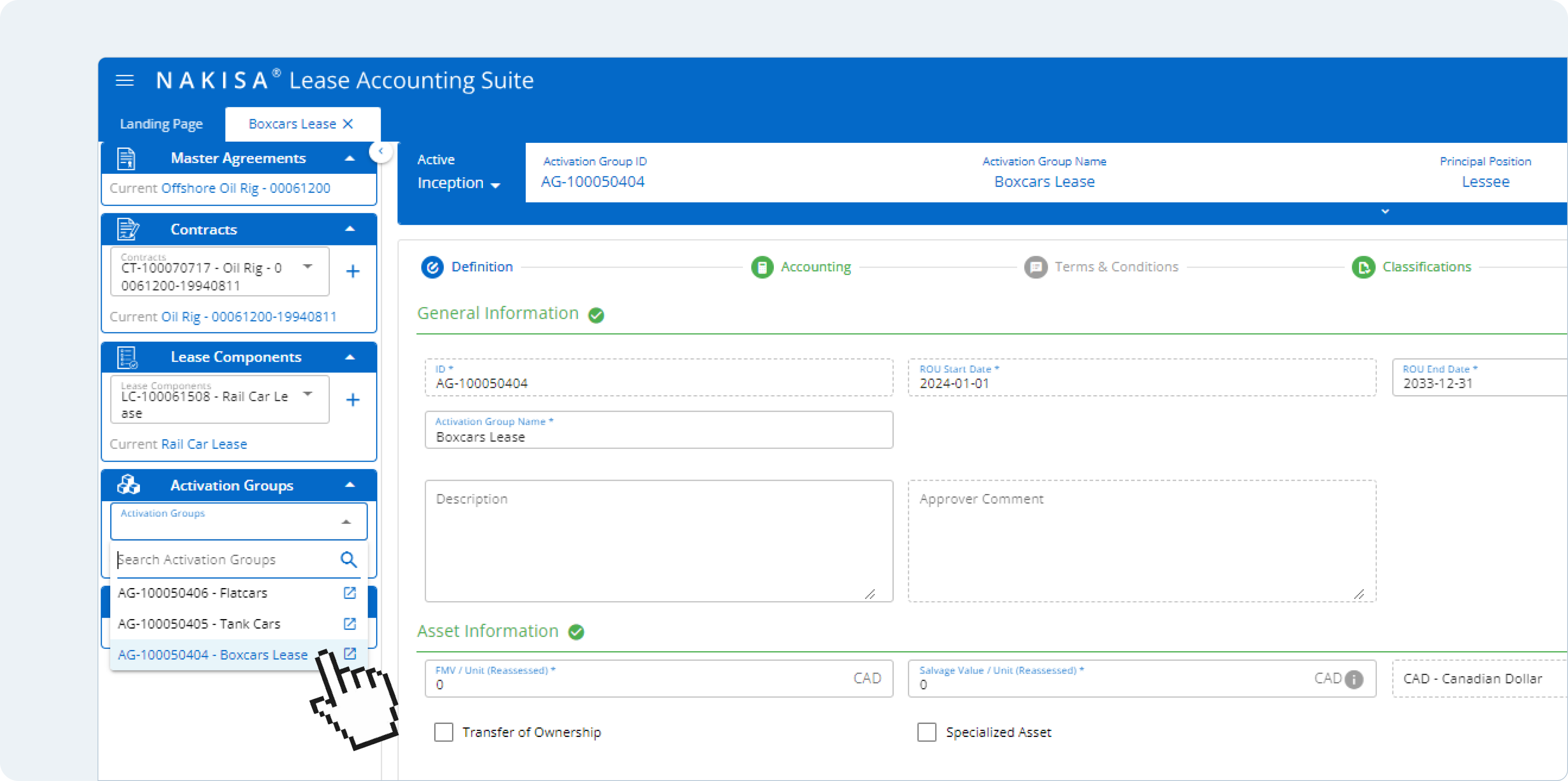 Nakisa Lease Accounting allows users to define units in Activation Groups