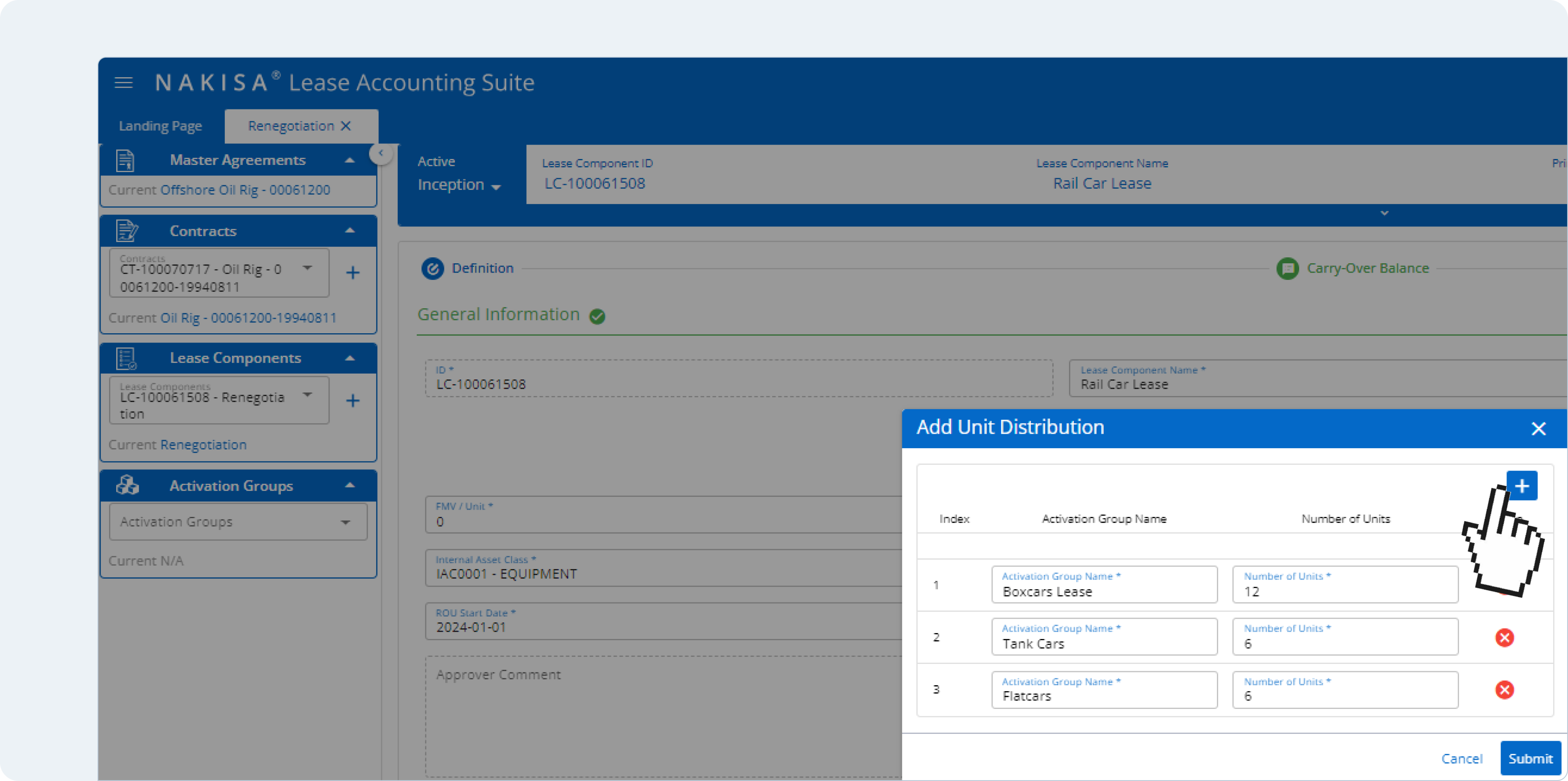 Nakisa Lease Accounting allows users to define units in Activation Groups
