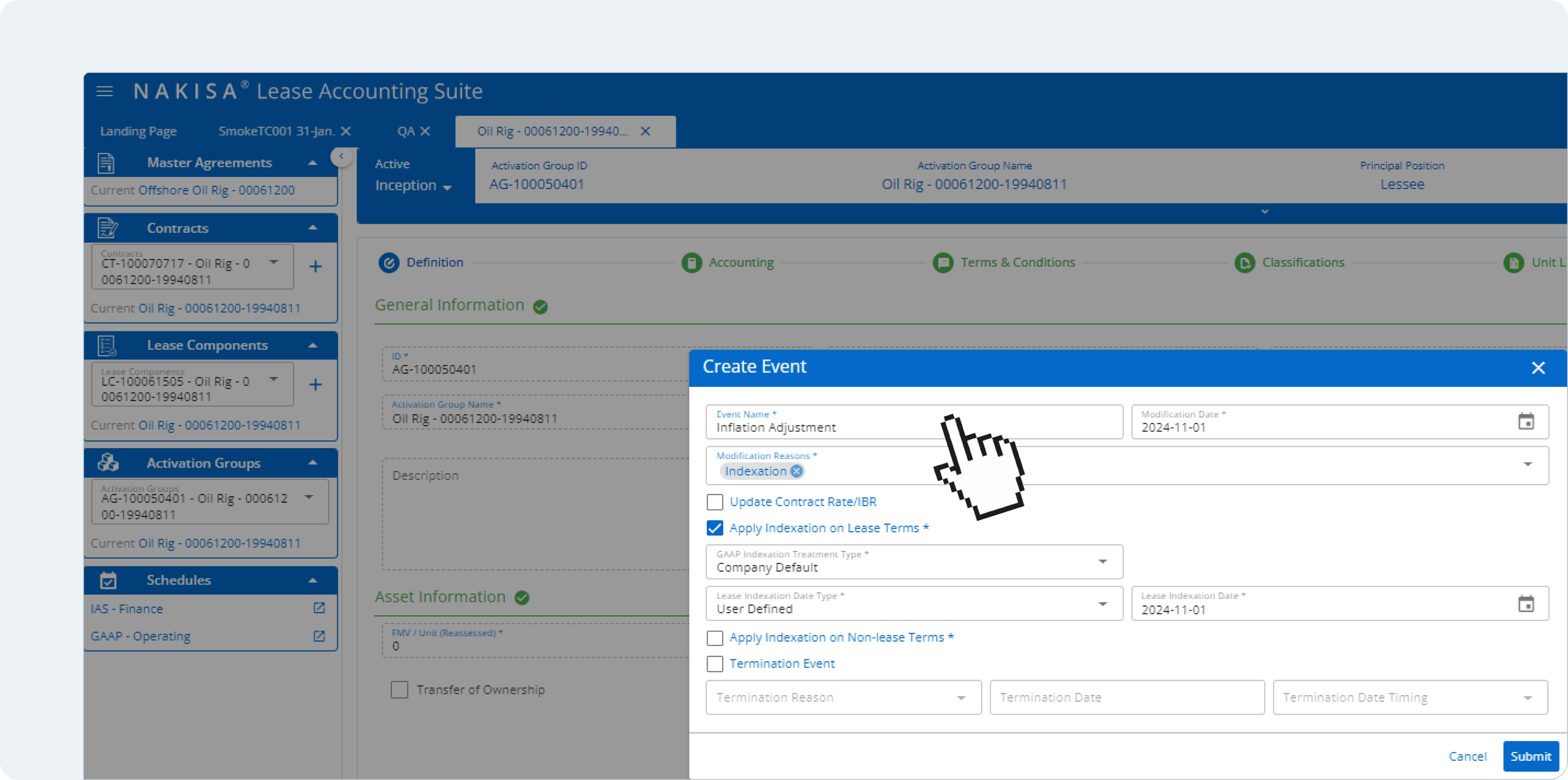 Nakisa Lease Accounting allows users to create inflation adjustments.