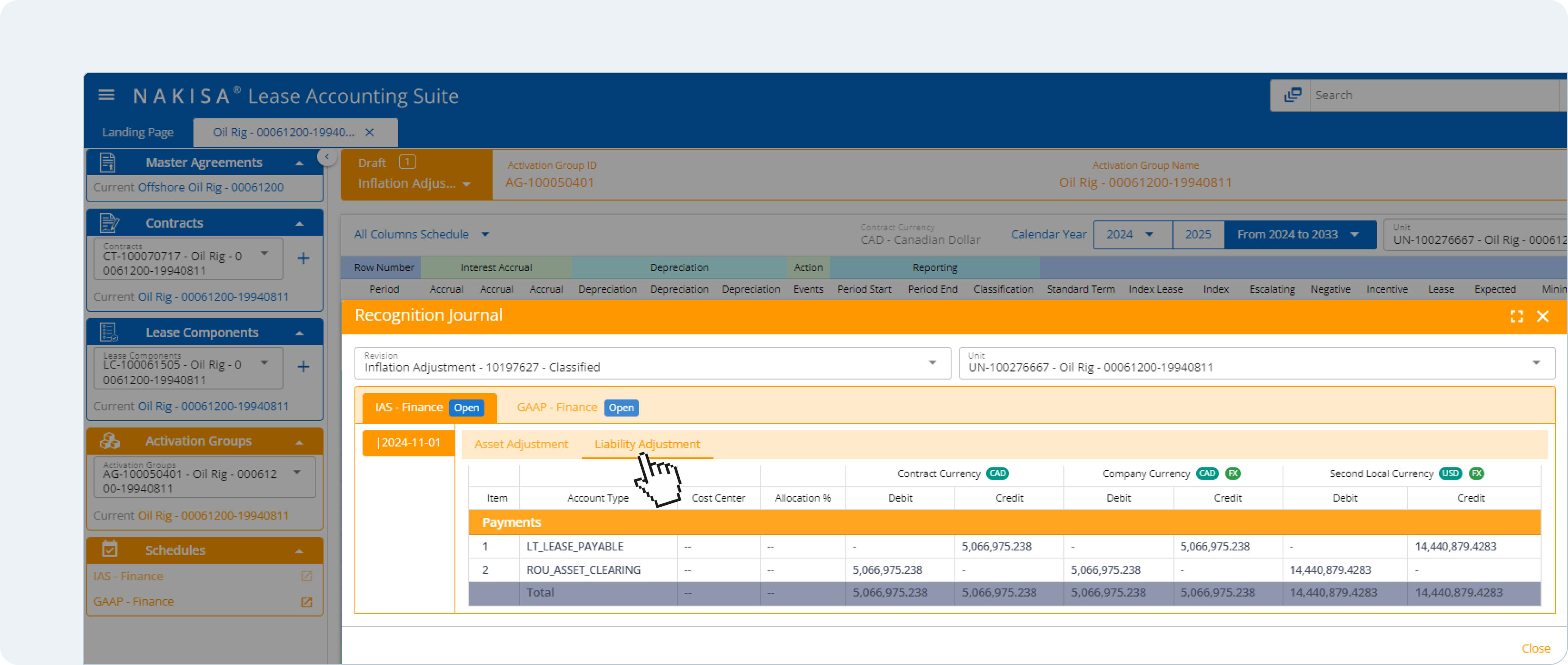 Nakisa Lease Accounting allows users to calculate inflation adjustments under IFRS 16 and ASC 842