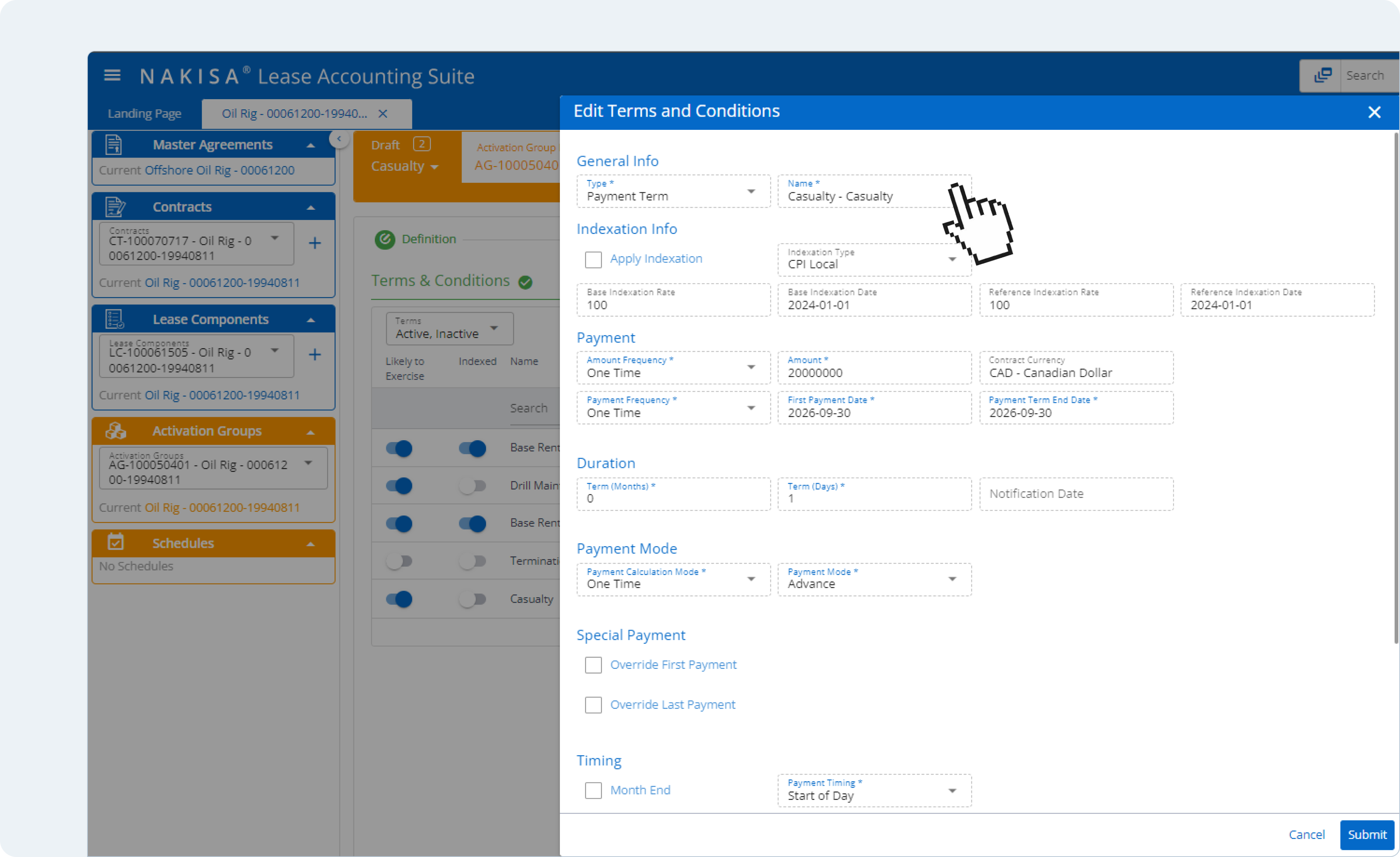 Nakisa Lease Accounting’s Terms and Conditions module allows users to conduct a Casualty Event