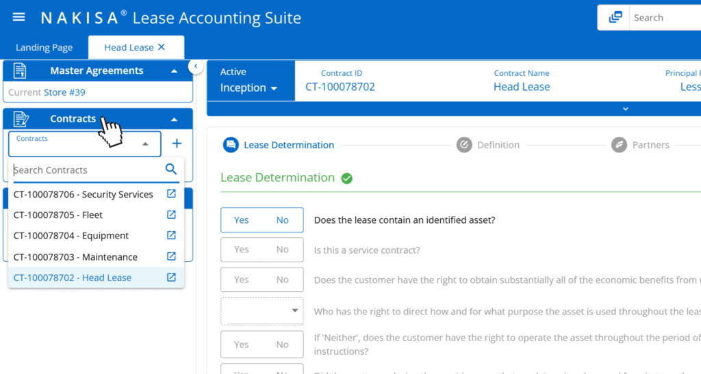 Multiple Contracts on Nakisa Lease Accounting Software.