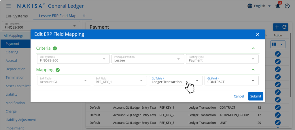 SAP Posting Bot – ERP Field Mappings menu, showing ERP system selection, document type, default mappings, and editable SAP fields.