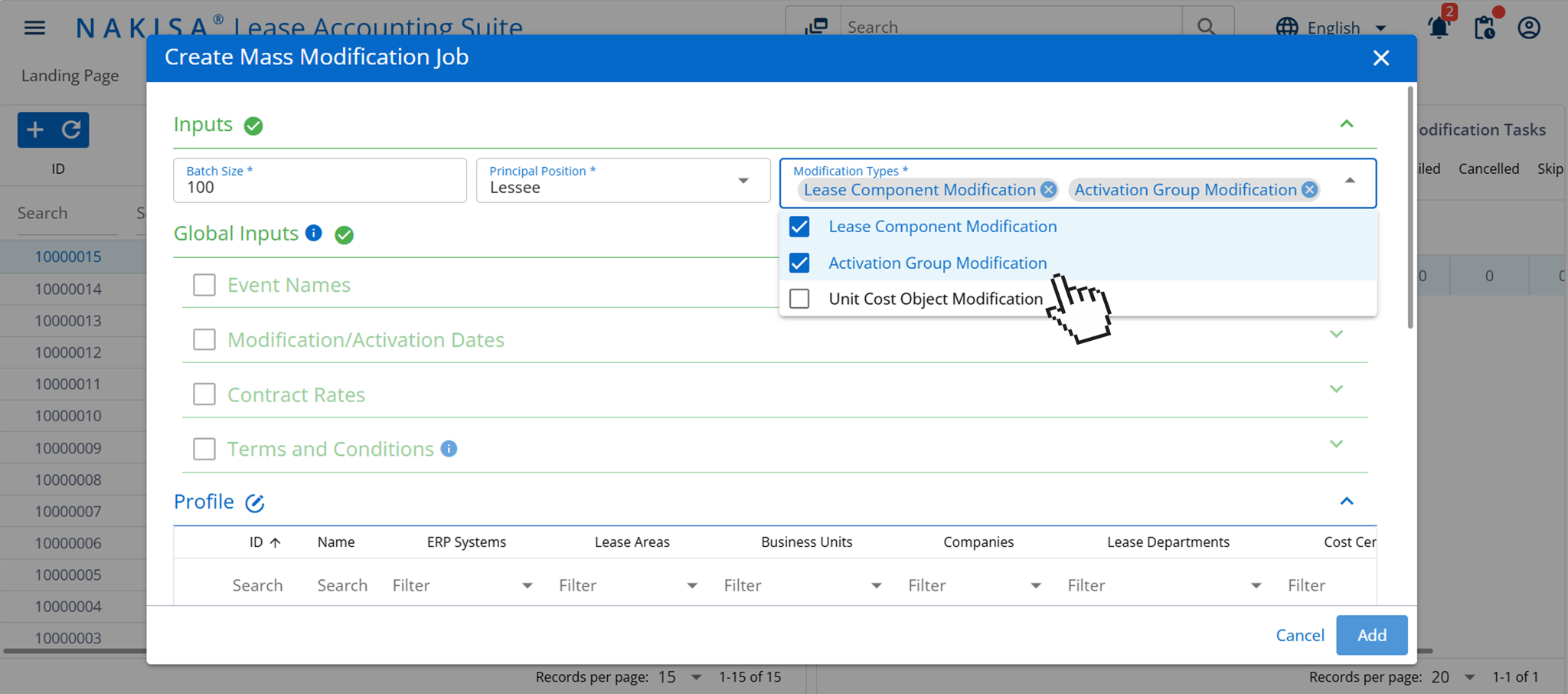 Mass modification jobs on Nakisa Lease Accounting software.