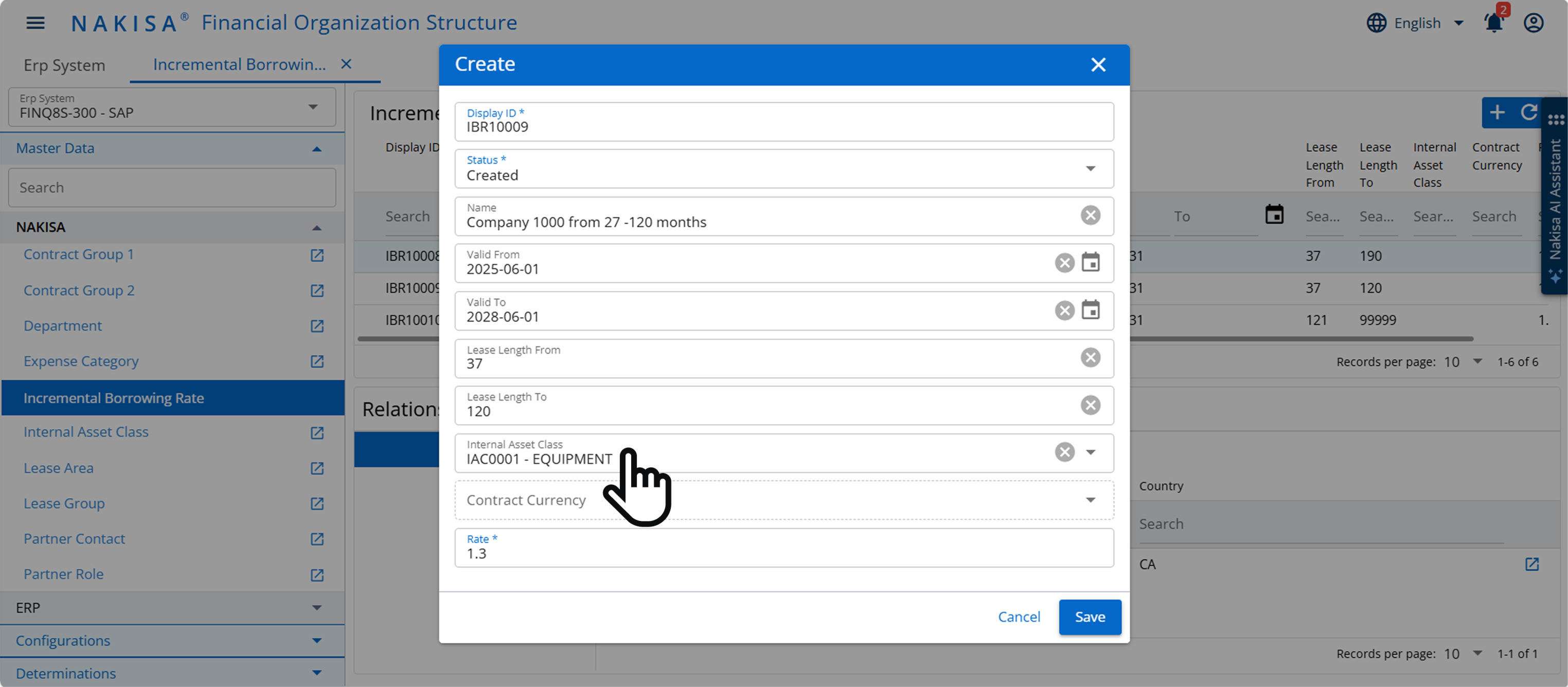 A screenshot of the Nakisa General Ledger module, specifically the Ledger Transactions view.