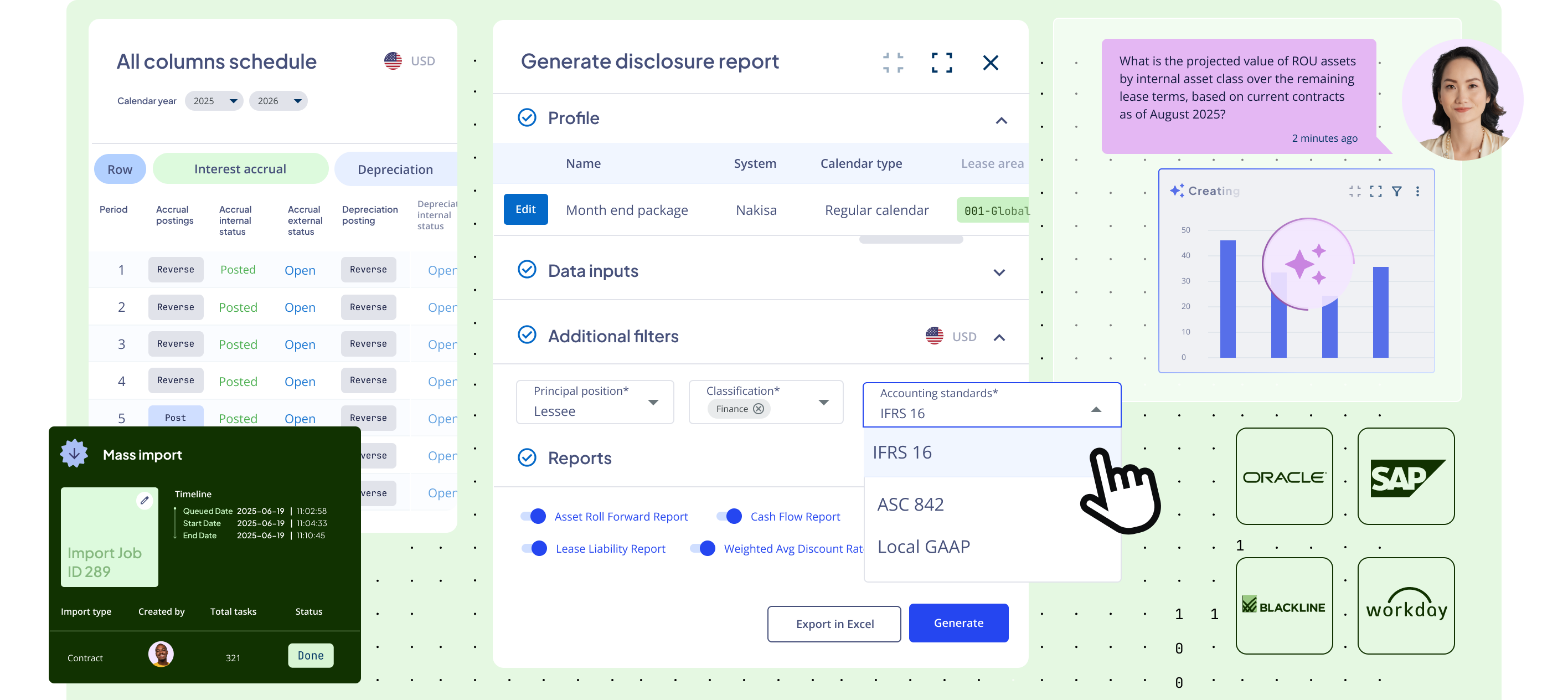 Nakisa Lease Accounting software centralizes and automates all aspects of lease accounting, ensuring compliance with IFRS, ASC, and GAAP for both lessees and lessors.