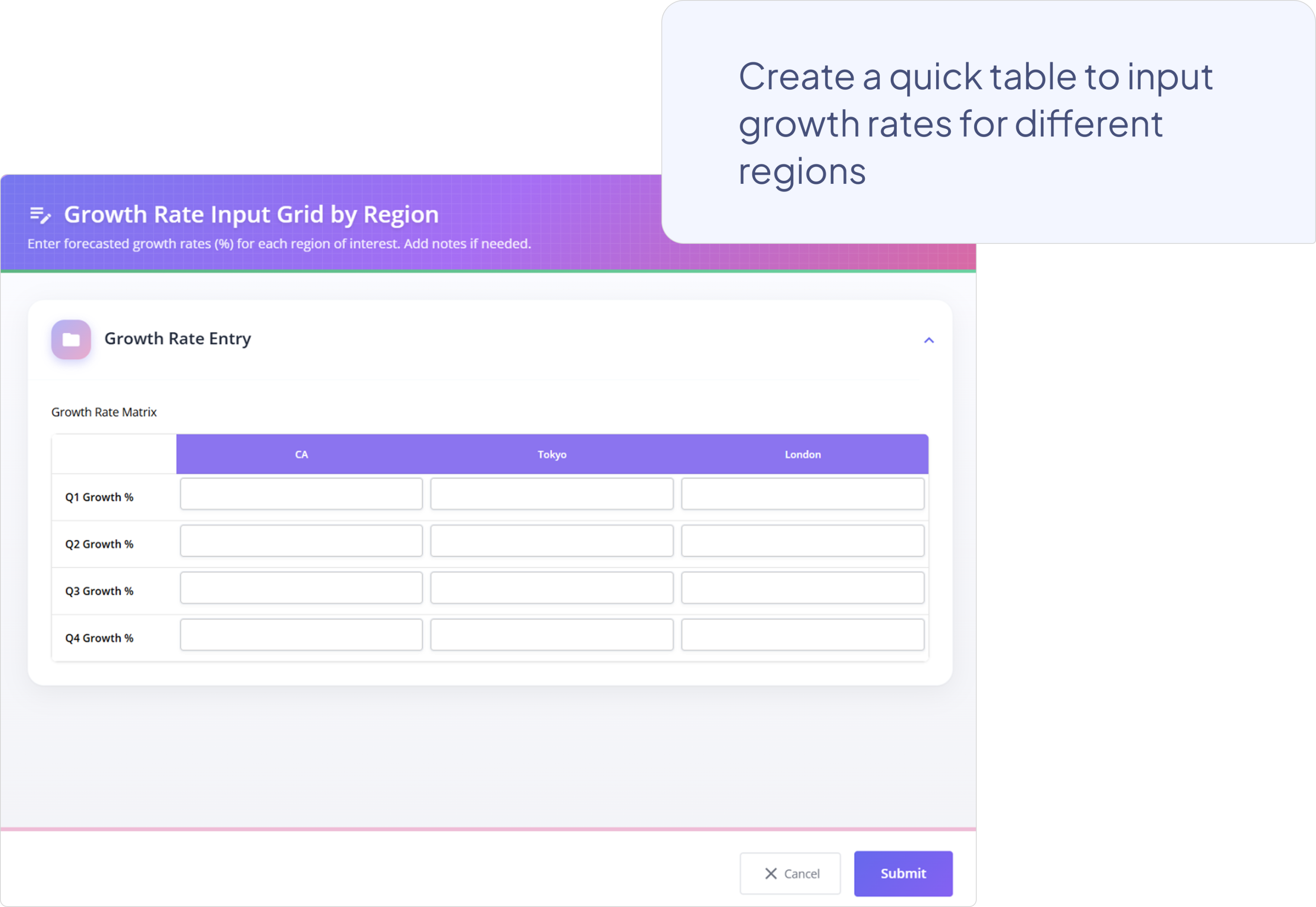 A screenshot from Nakisa Decision Intelligence showcasing a multi-grid table input for the user.