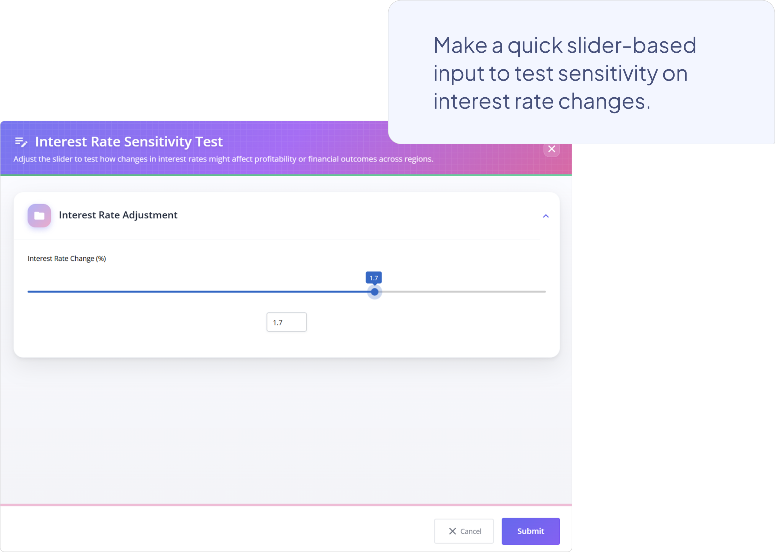 A screenshot from Nakisa Decision Intelligence showing a user-friendly slider input created from a prompt.